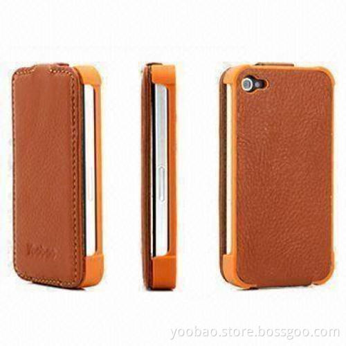 Slim Case for Apple's iPhone 4, Made of Genuine Leather Material, with Flip Type